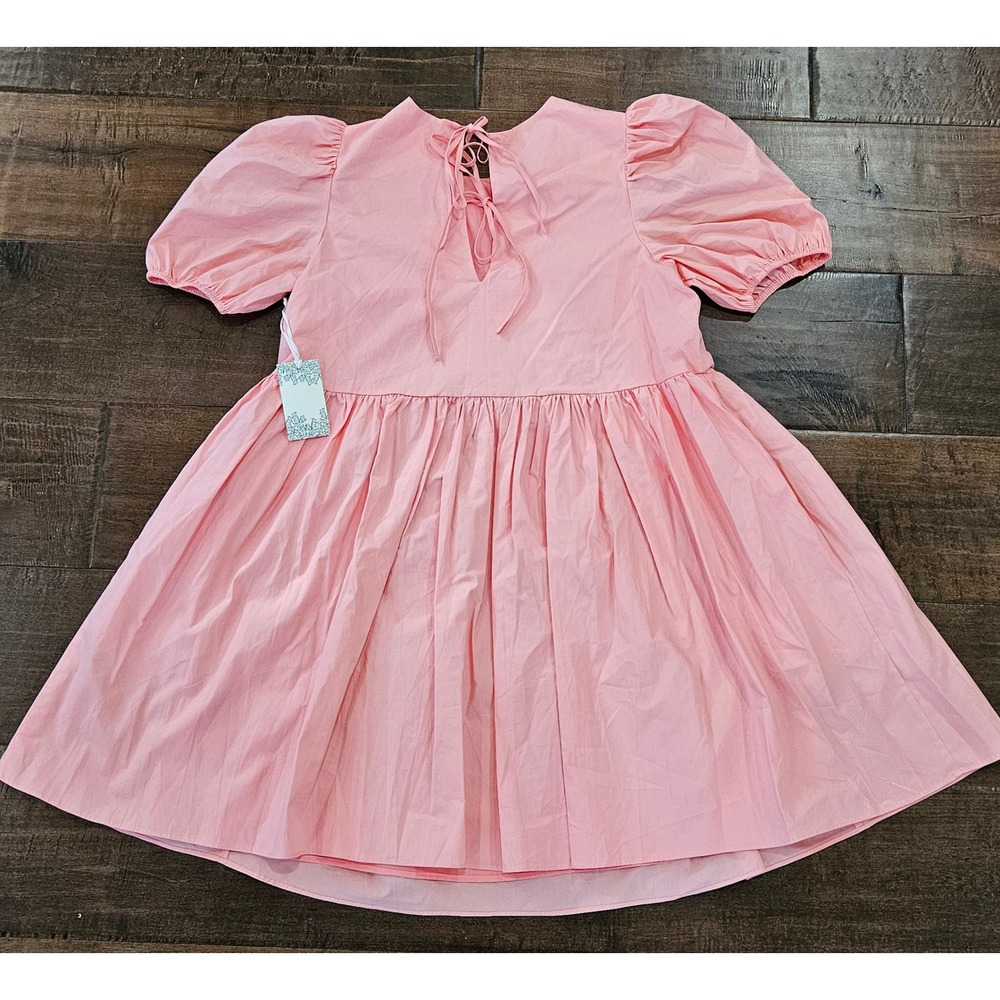 Hyacinth House Pink Puff Sleeve Mini Dress Babydoll Short Sleeve Small NWT - Picture 12 of 15